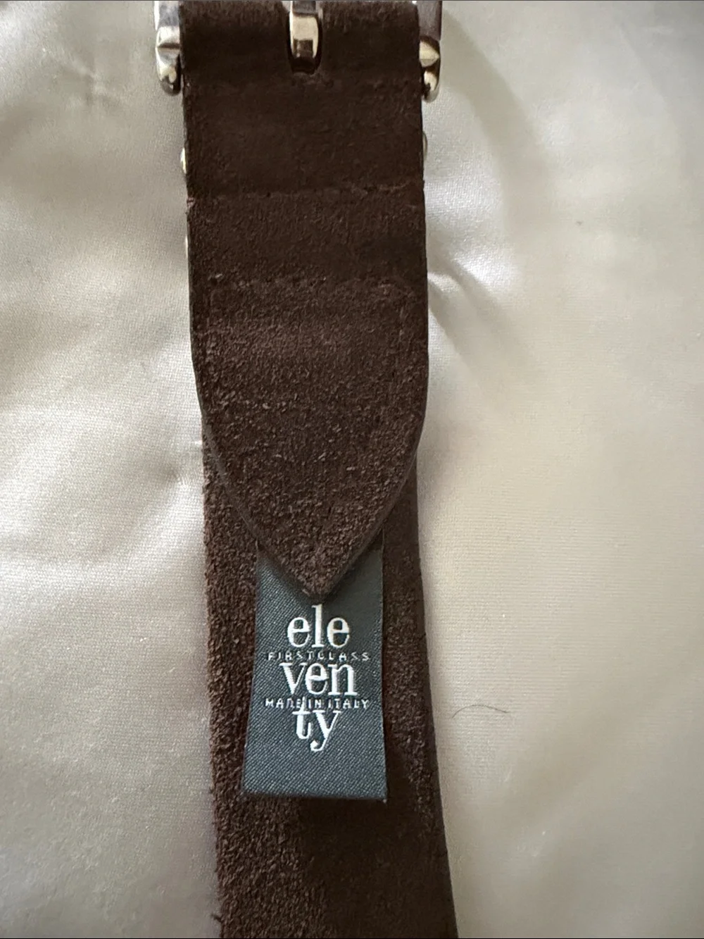 Eleventy Dark Brown Suede Belt with Silver Buckle